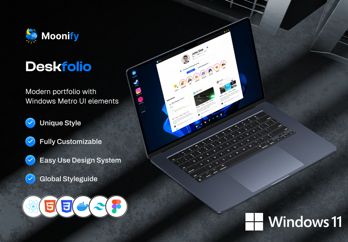 Deskfolio: Software Engineers & Designers Portfolio Kit - Interactive Windows-Inspired Portfolio Experience for Creators, Developers & Innovators